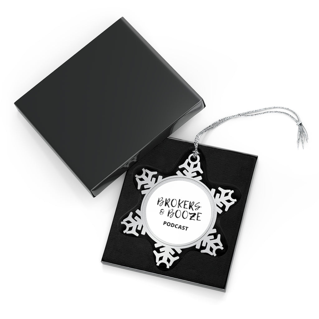 Brokers and Booze Pewter Snowflake Ornament