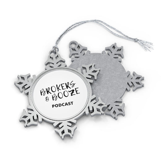 Brokers and Booze Pewter Snowflake Ornament